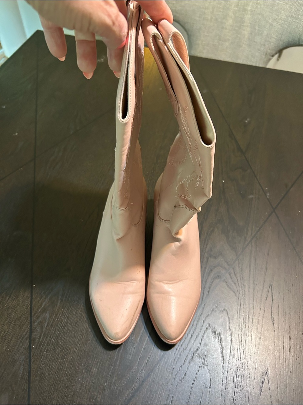Amazon Blush Pink Mid-Calf Pointed Toe Heeled Boots